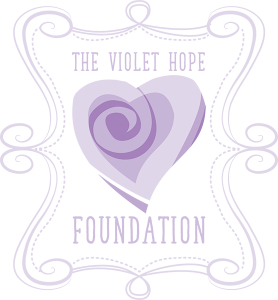 The Violet Hope Foundation logo, a heart shaped rose and a fancy hand drawn frame.